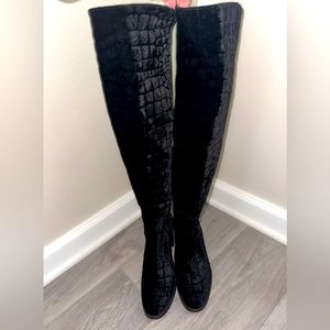 Stuart Weitzman Velvet Croco Nero Black Over the Knee Boot